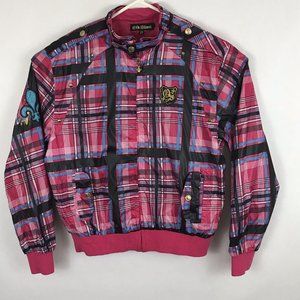 Old School Womens Jacket  2XL Pink Black Gold Long Sleeve Light Weight Coat